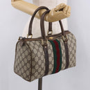 GUCCI GG Supreme Web Sherry Line Handtas PVC Beige Goud Rood Auth 184430-22