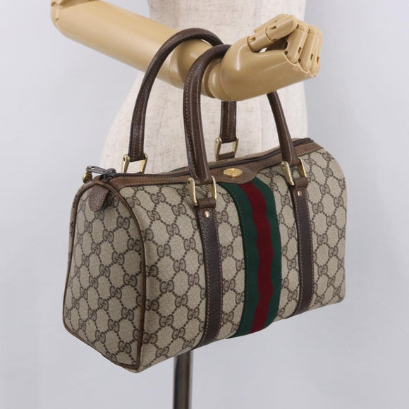 GUCCI GG Supreme Web Sherry Line Handtas PVC Beige Goud Rood Auth 184430