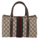 GUCCI GG Supreme Web Sherry Line Handtas PVC Beige Goud Rood Auth 184430-3