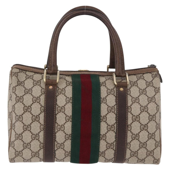 GUCCI GG Supreme Web Sherry Line Handtas PVC Beige Goud Rood Auth 184430