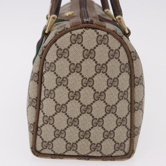 GUCCI GG Supreme Web Sherry Line Handtas PVC Beige Goud Rood Auth 184430