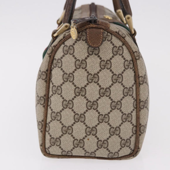 GUCCI GG Supreme Web Sherry Line Handtas PVC Beige Goud Rood Auth 184430