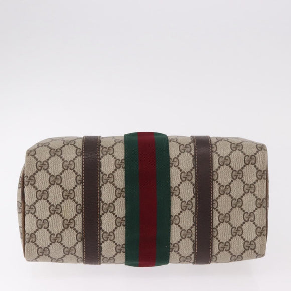 GUCCI GG Supreme Web Sherry Line Handtas PVC Beige Goud Rood Auth 184430