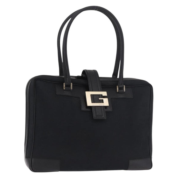 GUCCI Hand Bag Canvas Black Gold Auth 184433