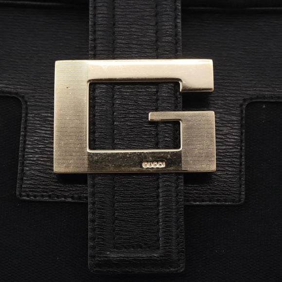 GUCCI Hand Bag Canvas Black Gold Auth 184433