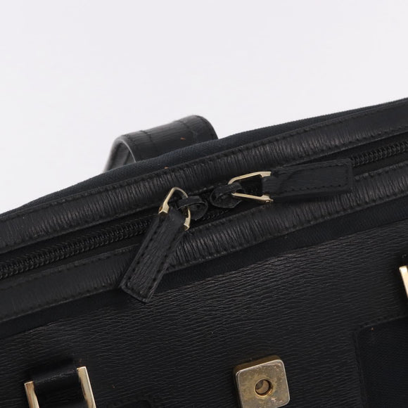 GUCCI Hand Bag Canvas Black Gold Auth 184433