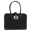 GUCCI Hand Bag Canvas Black Gold Auth 184433-2