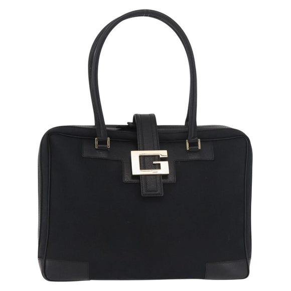 GUCCI Hand Bag Canvas Black Gold Auth 184433