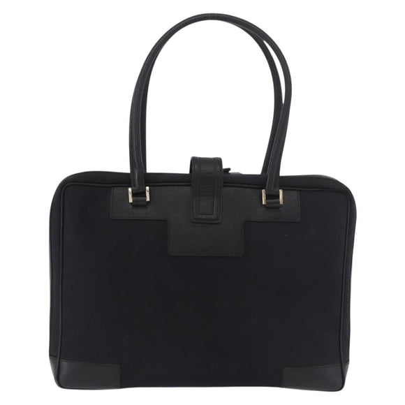 GUCCI Hand Bag Canvas Black Gold Auth 184433