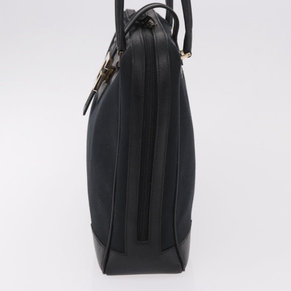 GUCCI Hand Bag Canvas Black Gold Auth 184433