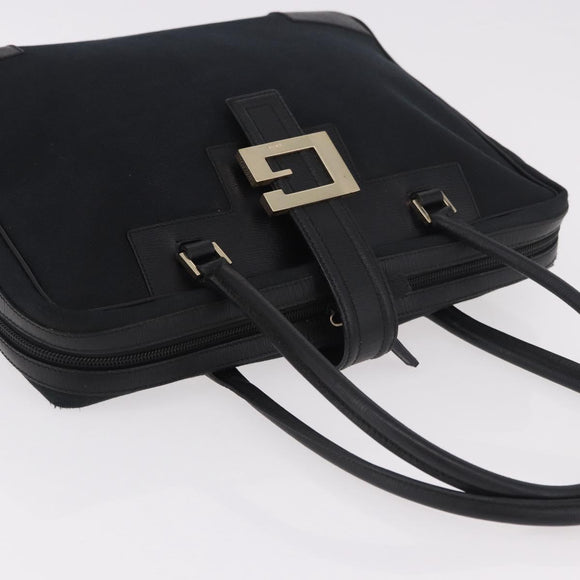 GUCCI Hand Bag Canvas Black Gold Auth 184433