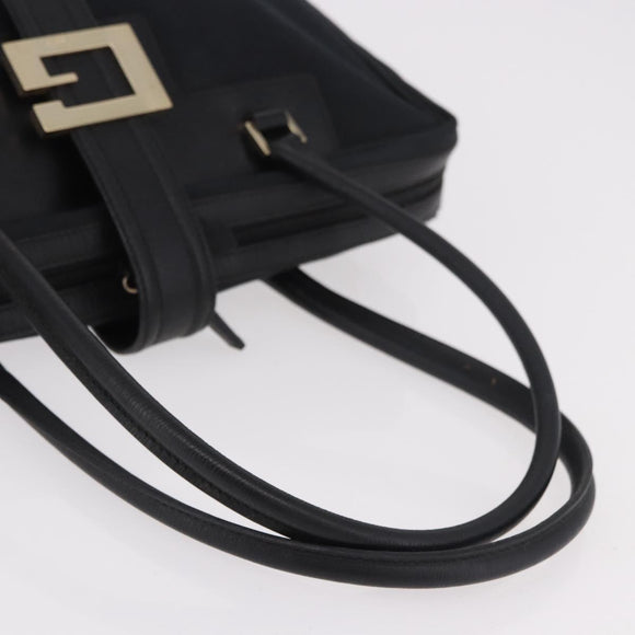 GUCCI Hand Bag Canvas Black Gold Auth 184433