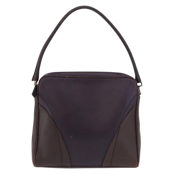 PRADA Shoulder Bag Leather Navy Silver Auth 184434