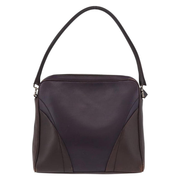 PRADA Shoulder Bag Leather Navy Silver Auth 184434