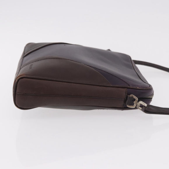 PRADA Shoulder Bag Leather Navy Silver Auth 184434