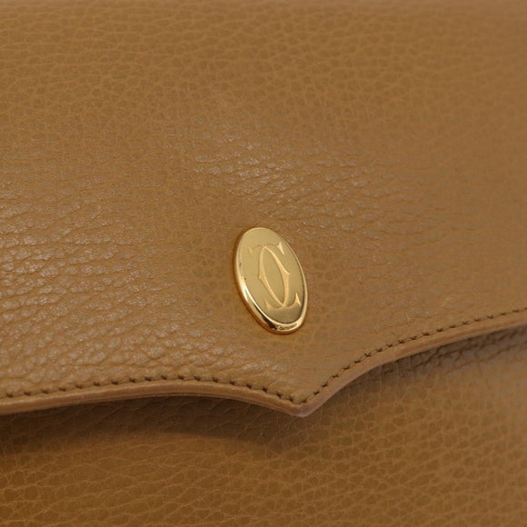 CARTIER Shoulder Bag Leather Beige Gold Auth 184435