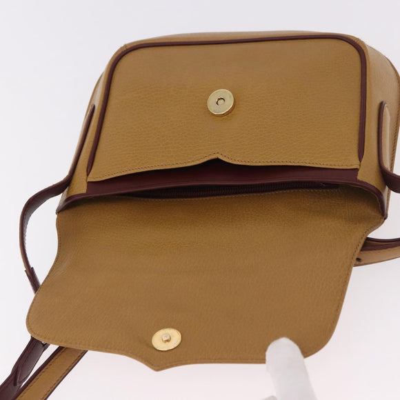 CARTIER Shoulder Bag Leather Beige Gold Auth 184435