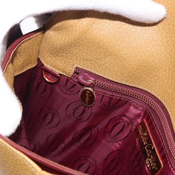 CARTIER Shoulder Bag Leather Beige Gold Auth 184435