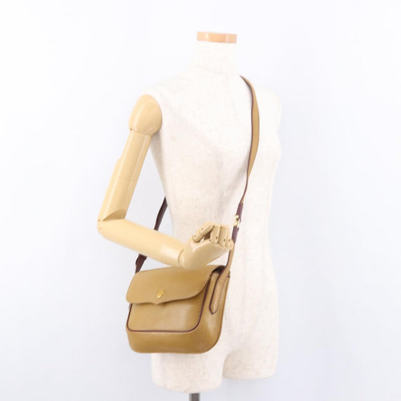 CARTIER Shoulder Bag Leather Beige Gold Auth 184435