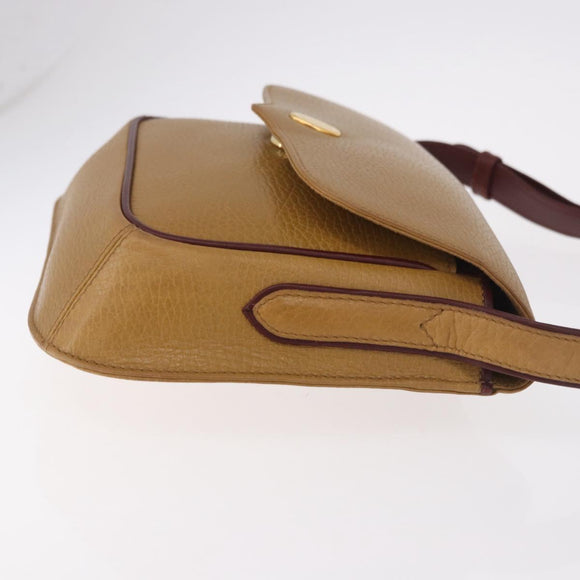 CARTIER Shoulder Bag Leather Beige Gold Auth 184435