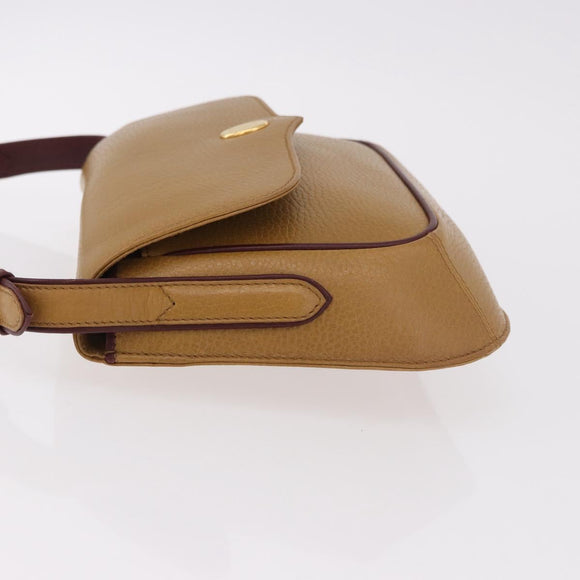 CARTIER Shoulder Bag Leather Beige Gold Auth 184435