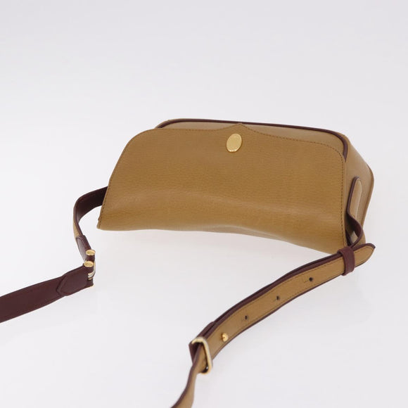 CARTIER Shoulder Bag Leather Beige Gold Auth 184435