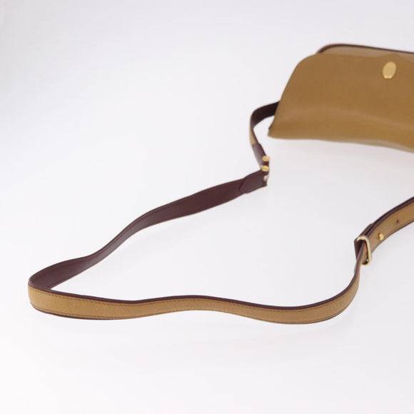 CARTIER Shoulder Bag Leather Beige Gold Auth 184435