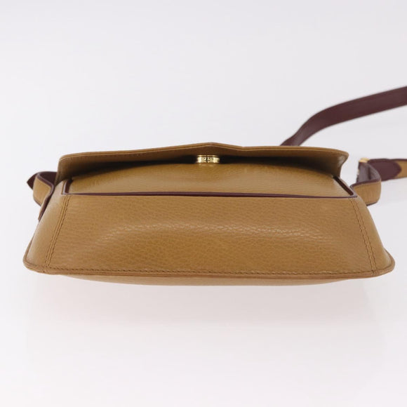 CARTIER Shoulder Bag Leather Beige Gold Auth 184435