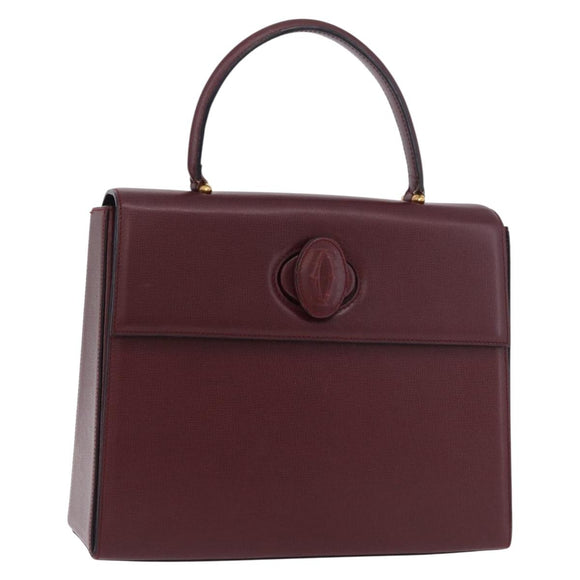 CARTIER Must Line Hand Bag Leather Bordeaux Gold Auth 184437A