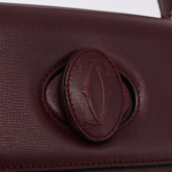 CARTIER Must Line Hand Bag Leather Bordeaux Gold Auth 184437A