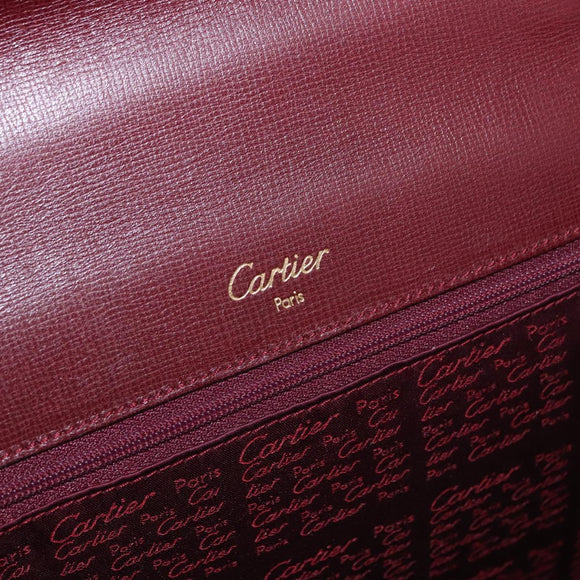CARTIER Must Line Hand Bag Leather Bordeaux Gold Auth 184437A