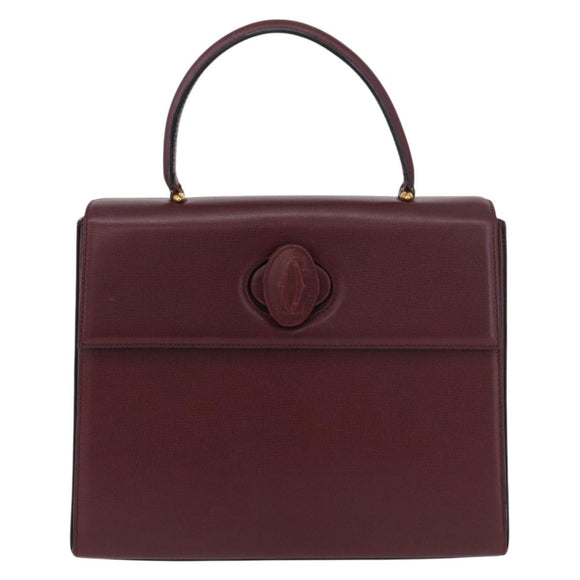 CARTIER Must Line Hand Bag Leather Bordeaux Gold Auth 184437A
