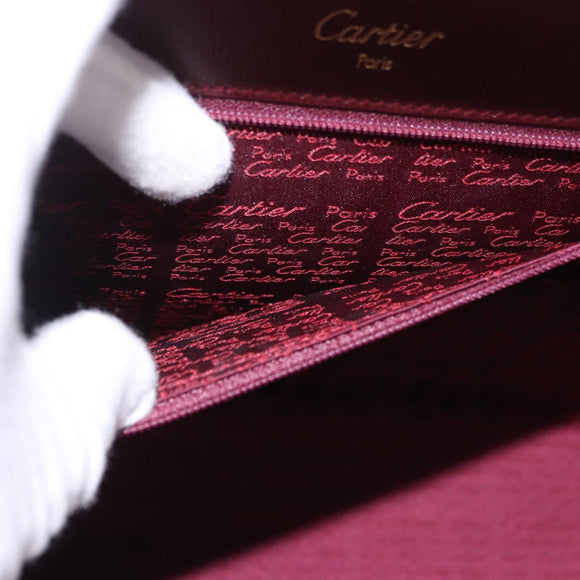 CARTIER Must Line Hand Bag Leather Bordeaux Gold Auth 184437A