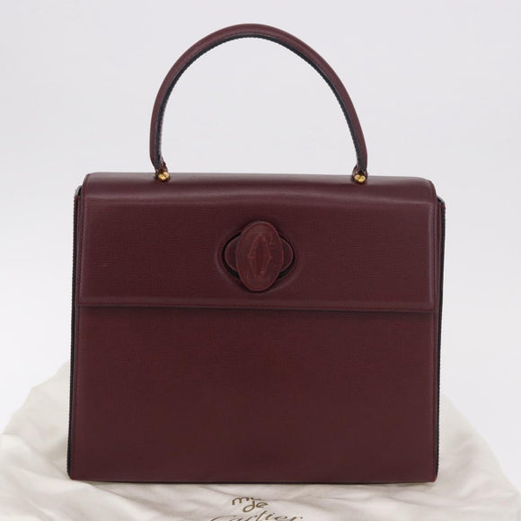 CARTIER Must Line Hand Bag Leather Bordeaux Gold Auth 184437A