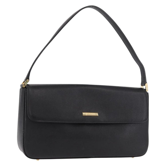 BURBERRY Hand Bag Leather Black Gold Auth 184438