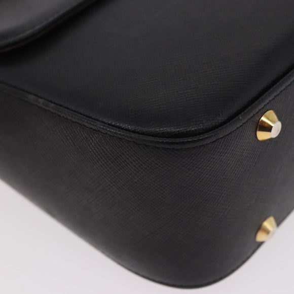 BURBERRY Hand Bag Leather Black Gold Auth 184438