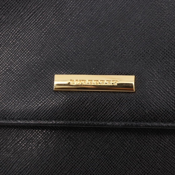 BURBERRY Hand Bag Leather Black Gold Auth 184438