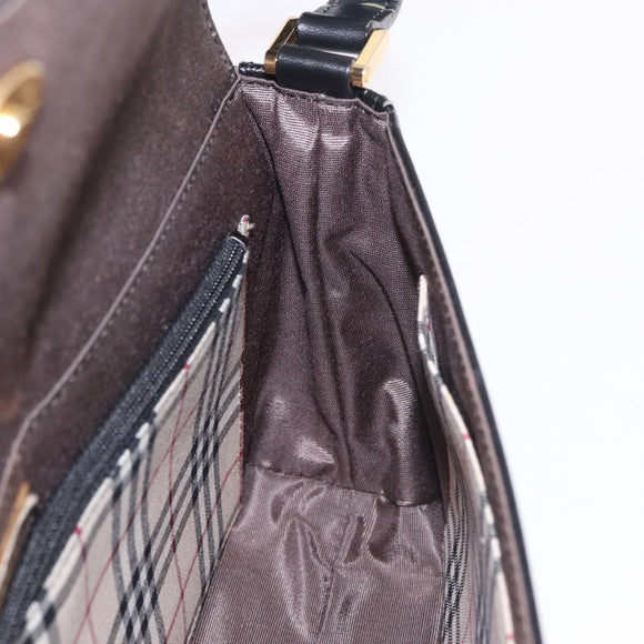 BURBERRY Hand Bag Leather Black Gold Auth 184438