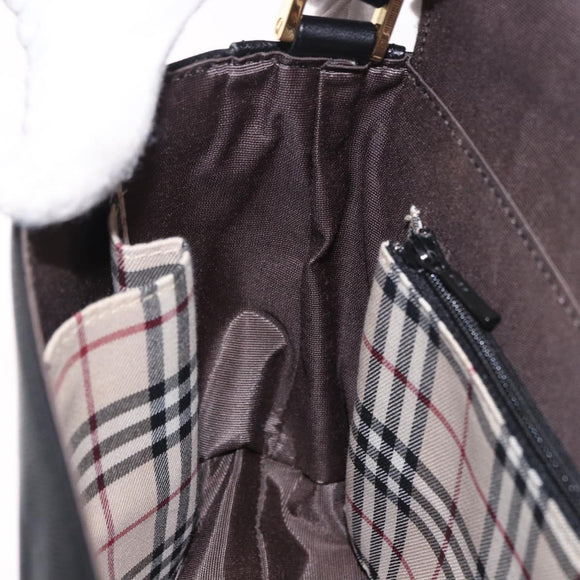 BURBERRY Hand Bag Leather Black Gold Auth 184438