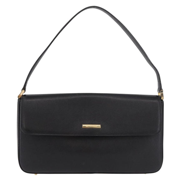 BURBERRY Hand Bag Leather Black Gold Auth 184438