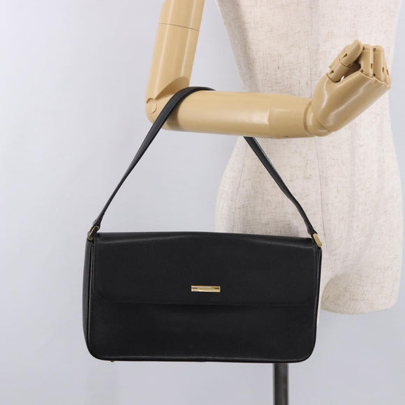 BURBERRY Hand Bag Leather Black Gold Auth 184438
