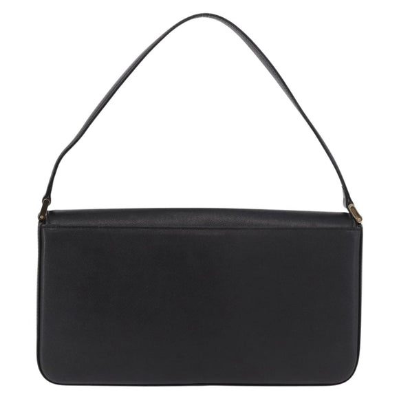BURBERRY Hand Bag Leather Black Gold Auth 184438