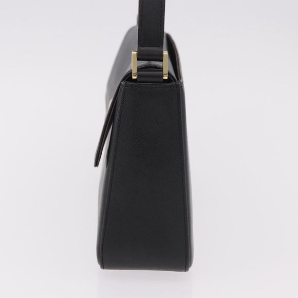 BURBERRY Hand Bag Leather Black Gold Auth 184438