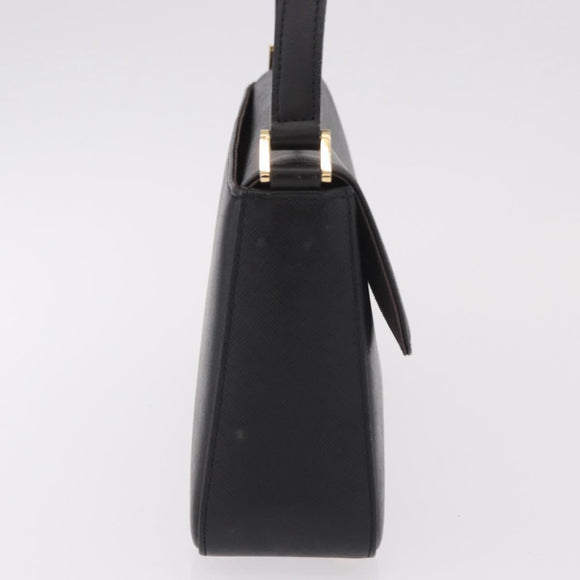 BURBERRY Hand Bag Leather Black Gold Auth 184438