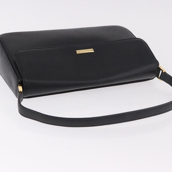 BURBERRY Hand Bag Leather Black Gold Auth 184438