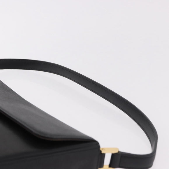 BURBERRY Hand Bag Leather Black Gold Auth 184438