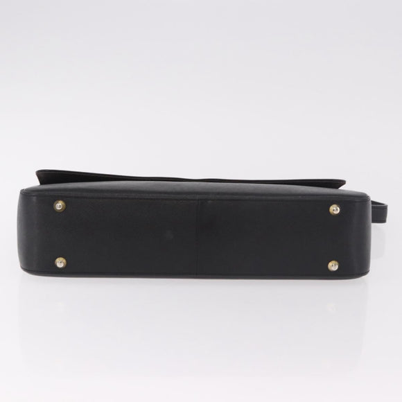 BURBERRY Hand Bag Leather Black Gold Auth 184438