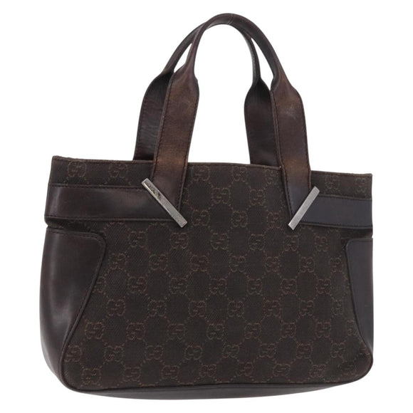 GUCCI GG Canvas Hand Bag Dark Brown Silver 73984 Auth 184439