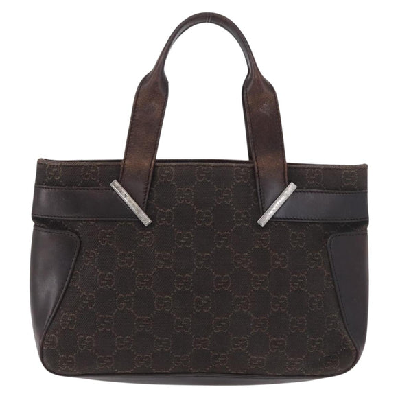 GUCCI GG Canvas Hand Bag Dark Brown Silver 73984 Auth 184439