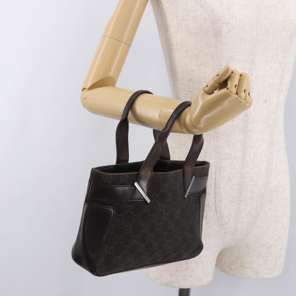 GUCCI GG Canvas Hand Bag Dark Brown Silver 73984 Auth 184439